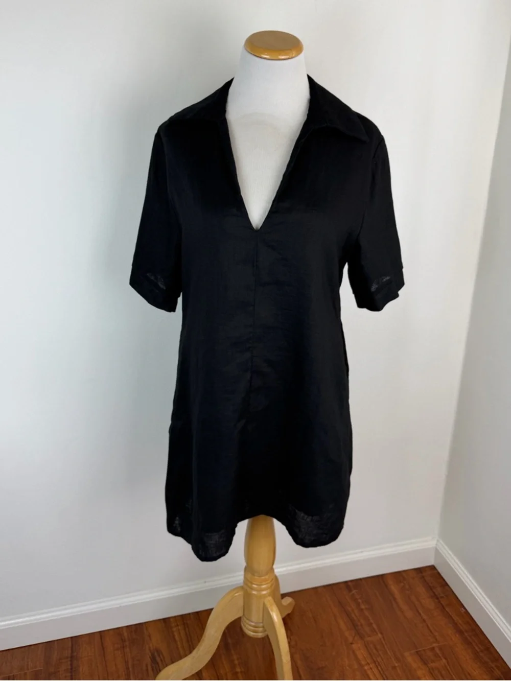 DISSH Candice Black Linen Polo Collared Mini Dress Size 4 - Picture 4 of 8